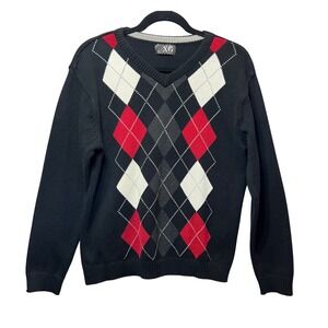 XG Argyle Sweater Boys XL‎ Pullover V Neck Knitwear Black Red
